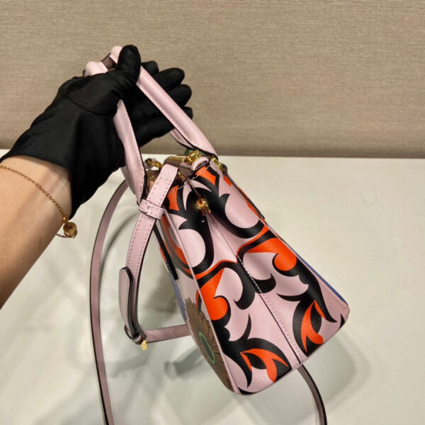 Small Saffiano Double Zip With Flower Handbag In Pink For Women 9.6in/ 24.5cm