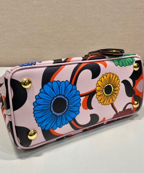 Small Saffiano Double Zip With Flower Handbag In Pink For Women 9.6in/ 24.5cm