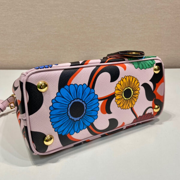 Small Saffiano Double Zip With Flower Handbag In Pink For Women 9.6in/ 24.5cm