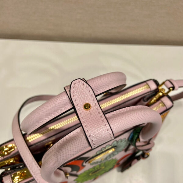 Small Saffiano Double Zip With Flower Handbag In Pink For Women 9.6in/ 24.5cm