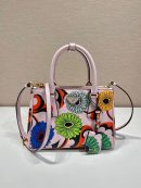 Small Saffiano Double Zip With Flower Handbag In Pink For Women 9.6in/ 24.5cm