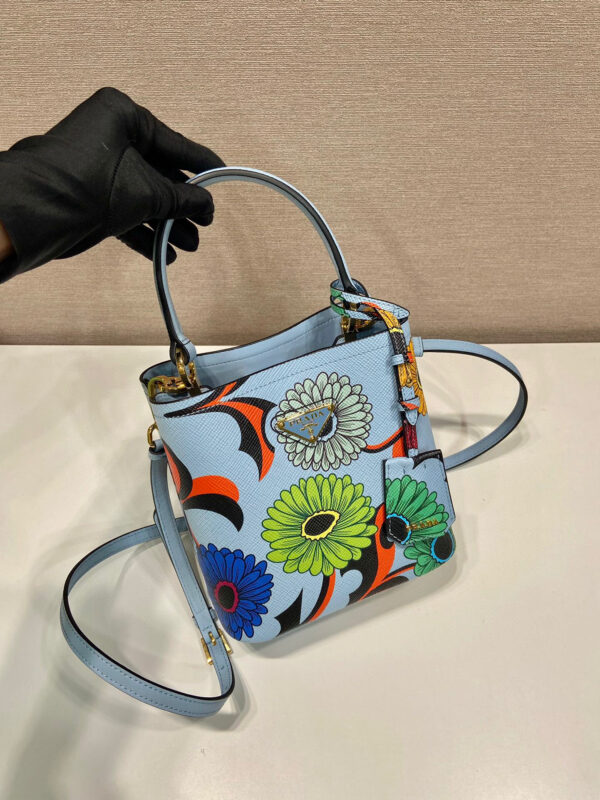 Small Saffiano Prada Panier Flower Bag In Blue For Women 7in/ 18cm