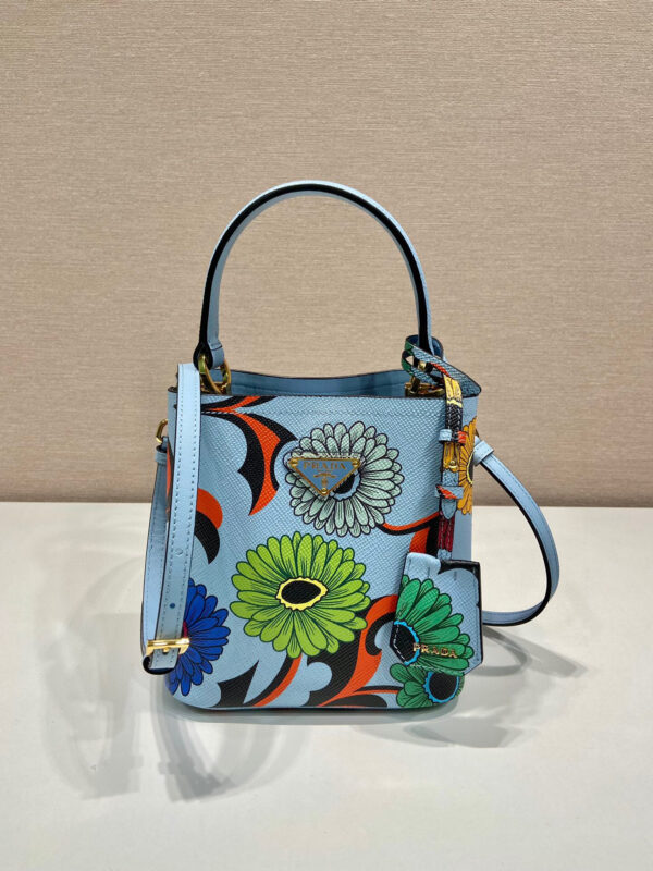 Small Saffiano Prada Panier Flower Bag In Blue For Women 7in/ 18cm