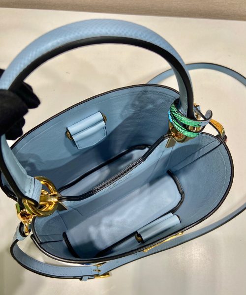 Small Saffiano Prada Panier Flower Bag In Blue For Women 7in/ 18cm