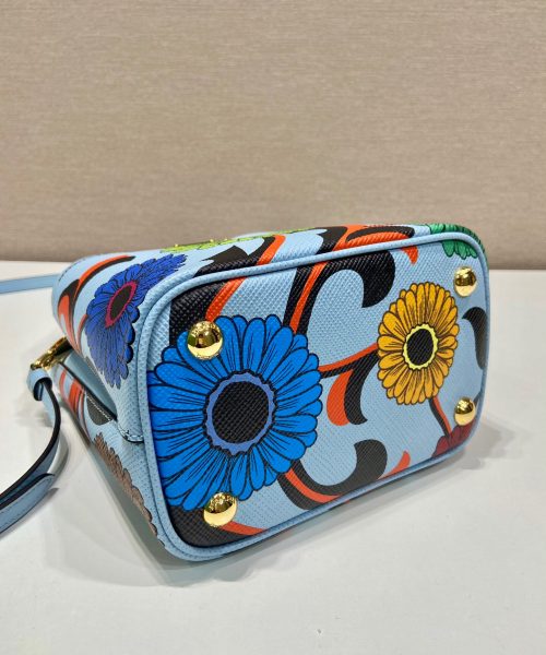 Small Saffiano Prada Panier Flower Bag In Blue For Women 7in/ 18cm