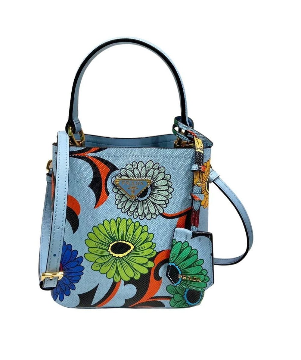 Small Saffiano Prada Panier Flower Bag In Blue For Women 7in/ 18cm