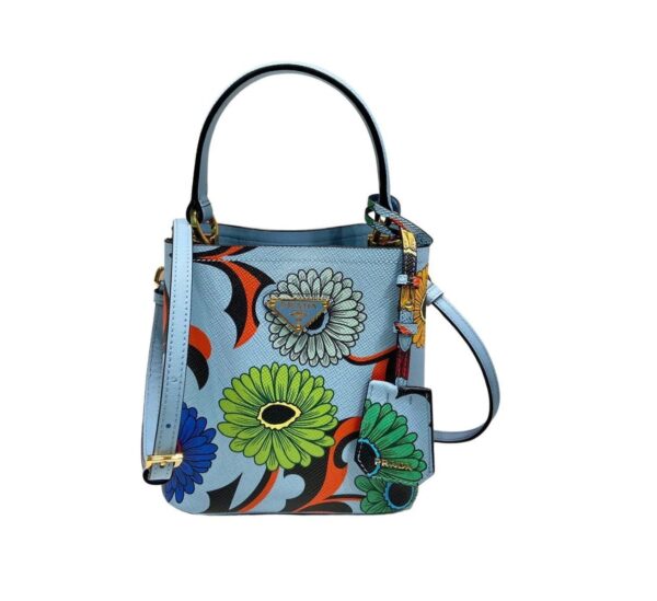 Small Saffiano Prada Panier Flower Bag In Blue For Women 7in/ 18cm