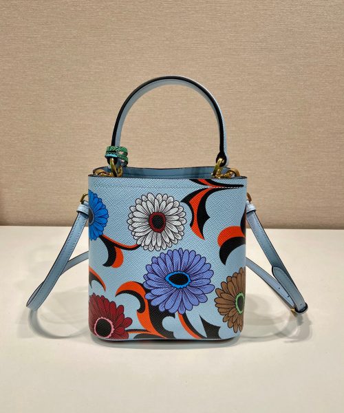 Small Saffiano Prada Panier Flower Bag In Blue For Women 7in/ 18cm
