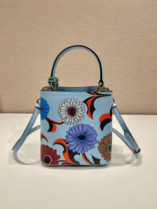 Small Saffiano Prada Panier Flower Bag In Blue For Women 7in/ 18cm