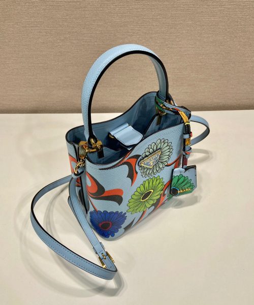 Small Saffiano Prada Panier Flower Bag In Blue For Women 7in/ 18cm