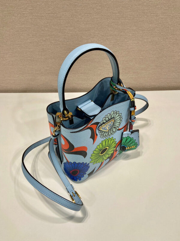 Small Saffiano Prada Panier Flower Bag In Blue For Women 7in/ 18cm