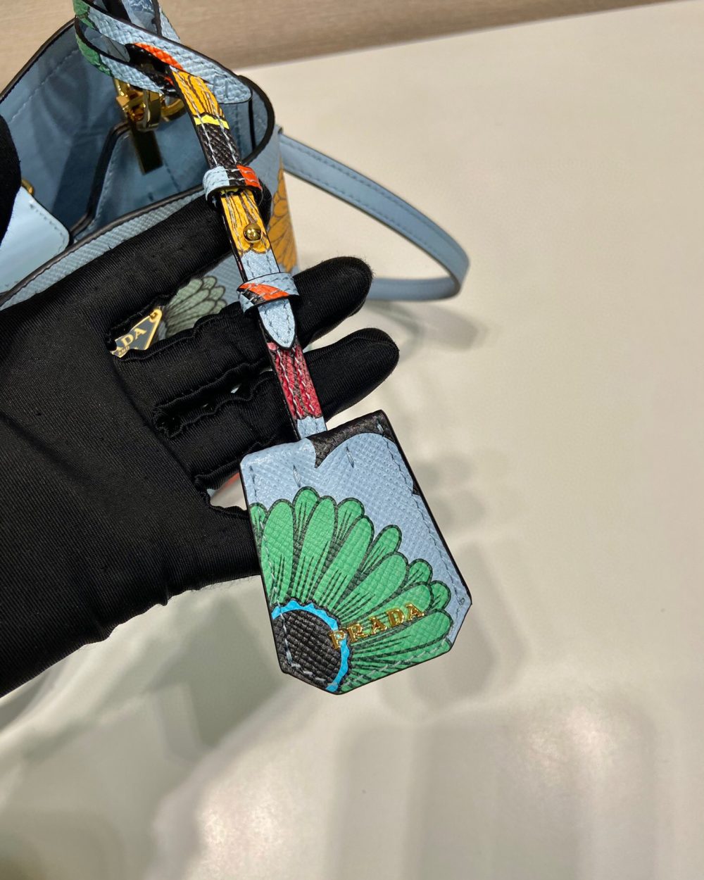 Small Saffiano Prada Panier Flower Bag In Blue For Women 7in/ 18cm