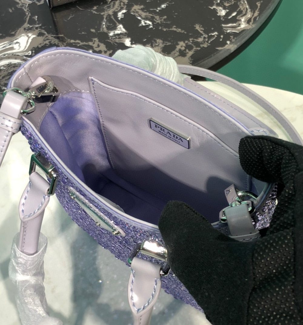 Small Satin Tote Bag With Sparkling Stone In Purple For Women 6.9in/ 17.5cm