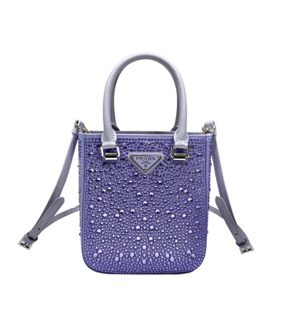 Small Satin Tote Bag With Sparkling Stone In Purple For Women 6.9in/ 17.5cm