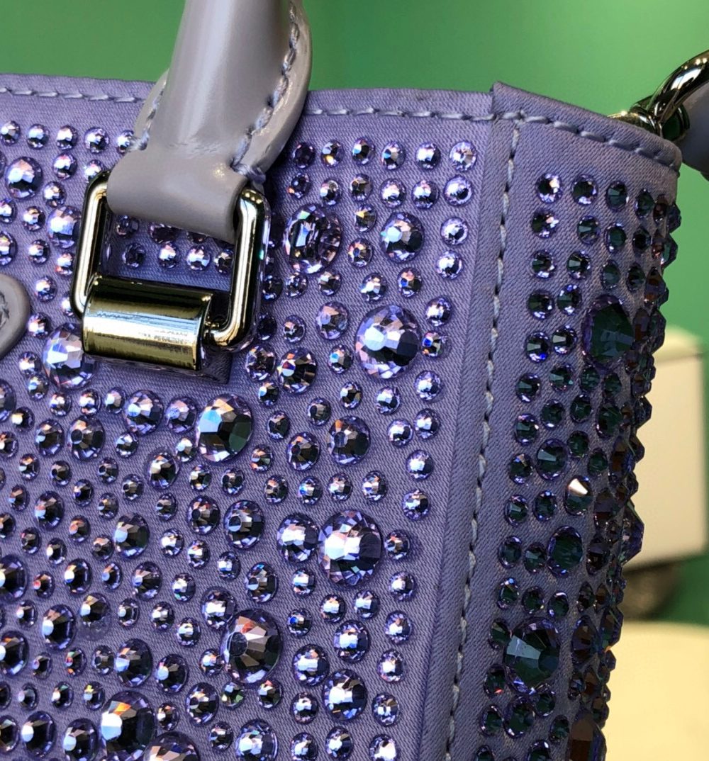 Small Satin Tote Bag With Sparkling Stone In Purple For Women 6.9in/ 17.5cm