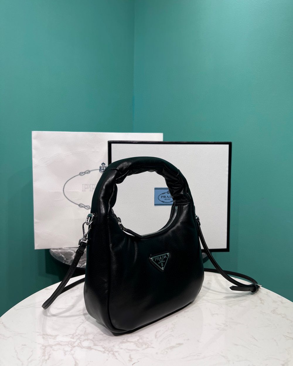 Soft Padded Nappa Mini-Bag In Black For Women 8.2 in/ 21cm 1BA384_2DYI_F0002_V_OVM