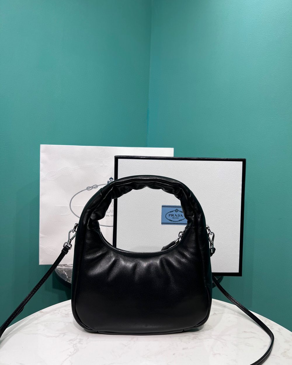 Soft Padded Nappa Mini-Bag In Black For Women 8.2 in/ 21cm 1BA384_2DYI_F0002_V_OVM