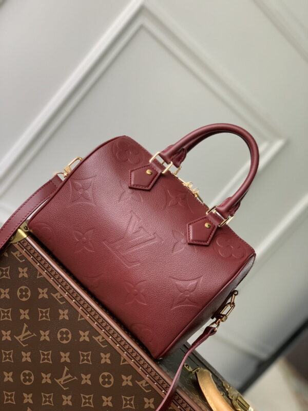 1:1 Replica Louis Vuitton LV Speedy Bandoulière 25 Monogram Empreinte Leather Wine Red Luxury Bag For Women‎ M46646 - 9.8in/ 25cm