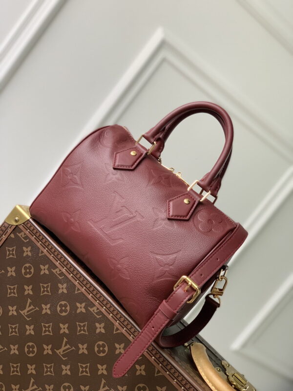 1:1 Replica Louis Vuitton LV Speedy Bandoulière 25 Monogram Empreinte Leather Wine Red Luxury Bag For Women‎ M46646 - 9.8in/ 25cm
