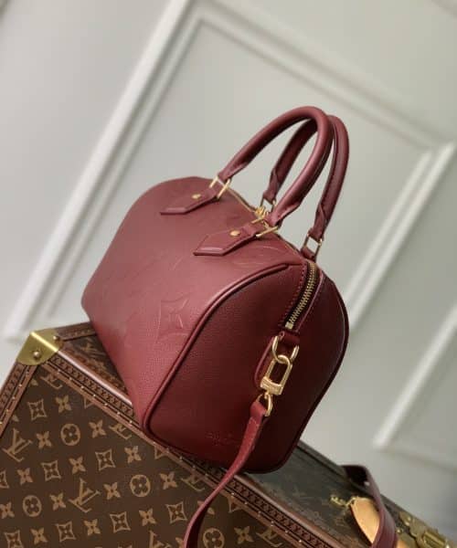 1:1 Replica Louis Vuitton LV Speedy Bandoulière 25 Monogram Empreinte Leather Wine Red Luxury Bag For Women‎ M46646 - 9.8in/ 25cm