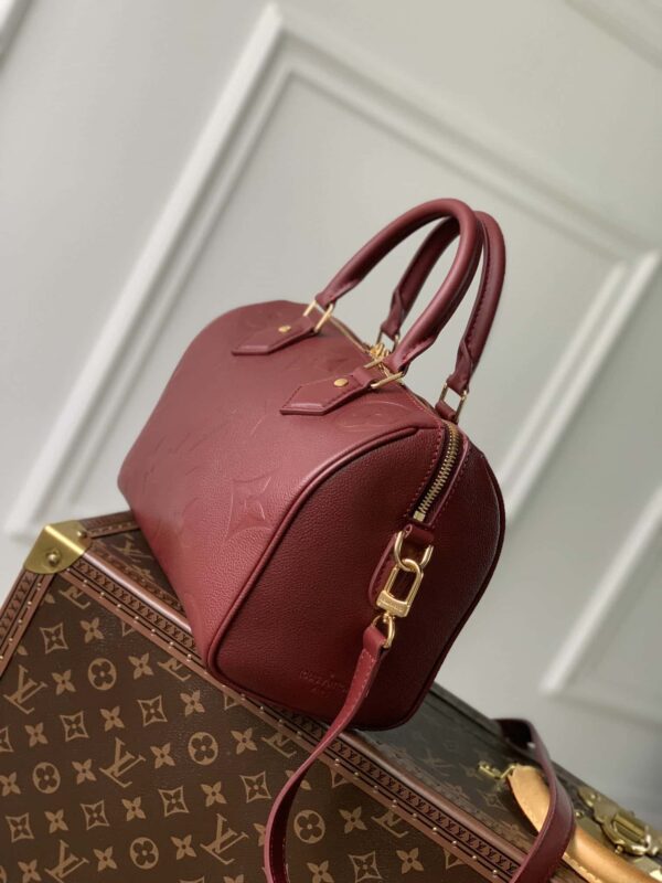1:1 Replica Louis Vuitton LV Speedy Bandoulière 25 Monogram Empreinte Leather Wine Red Luxury Bag For Women‎ M46646 - 9.8in/ 25cm