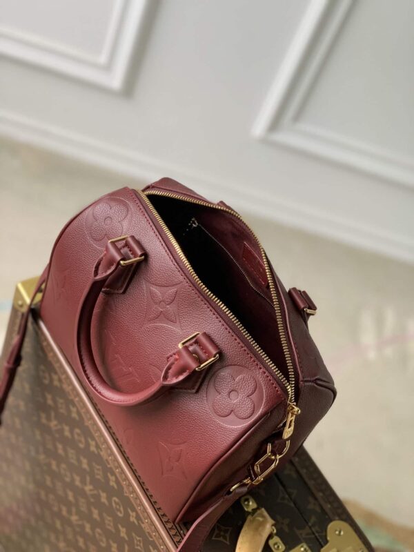 1:1 Replica Louis Vuitton LV Speedy Bandoulière 25 Monogram Empreinte Leather Wine Red Luxury Bag For Women‎ M46646 - 9.8in/ 25cm