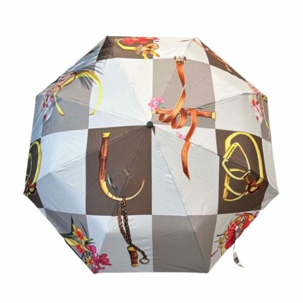 Square Pattern Folding Umbrella White And Brown