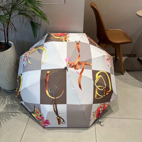 Square Pattern Folding Umbrella White And Brown