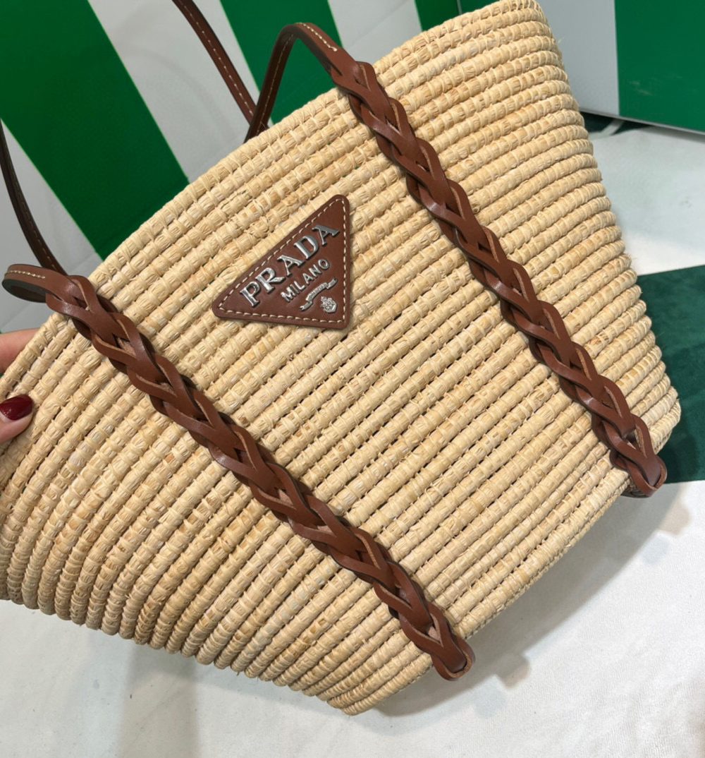 Straw And Shoulder Tote Bag In Beige For Women 9.8 in/25cm