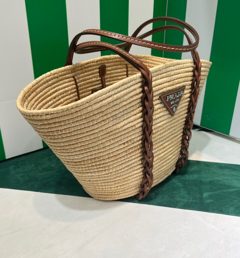 Straw And Shoulder Tote Bag In Beige For Women 9.8 in/25cm