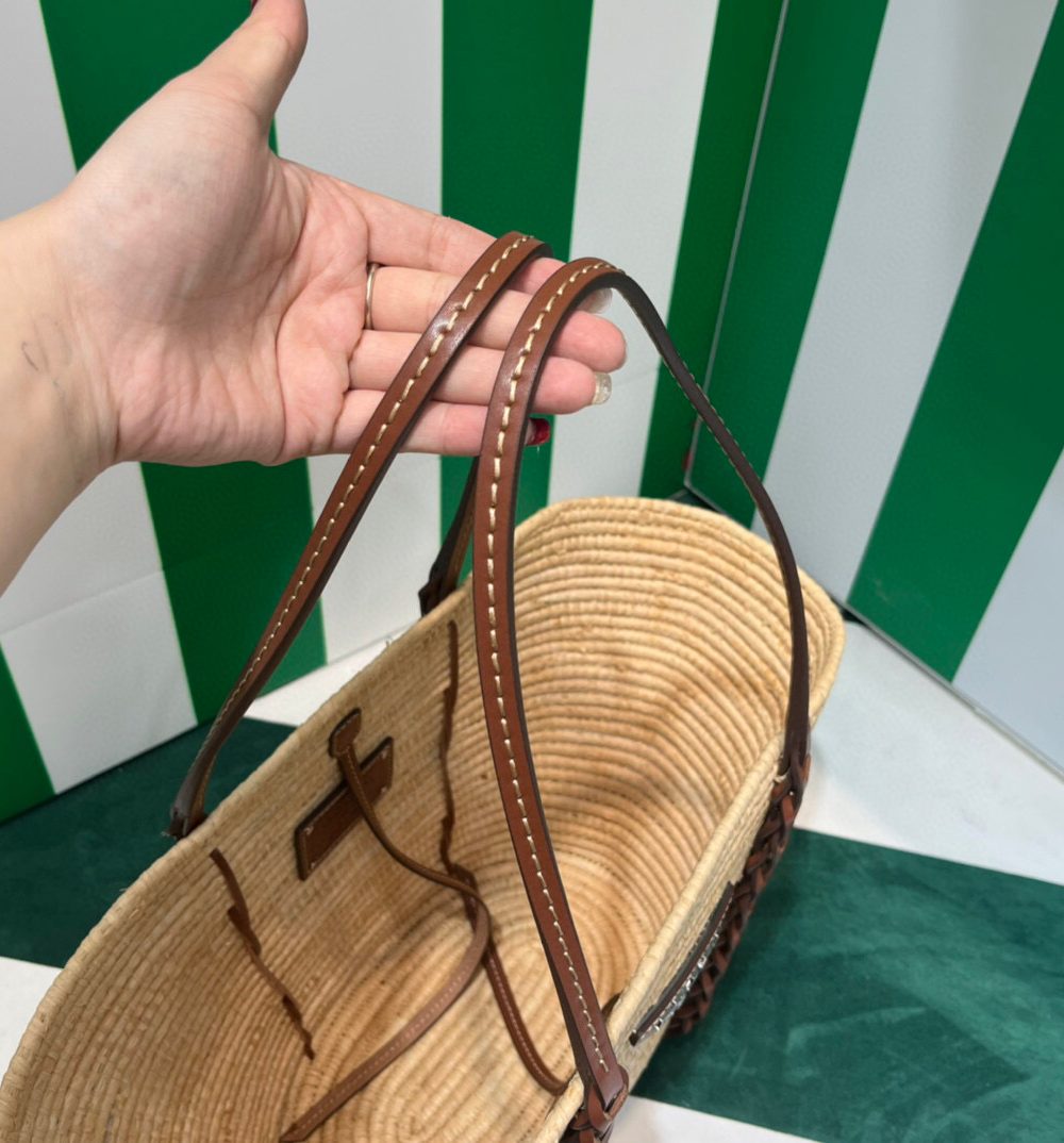 Straw And Shoulder Tote Bag In Beige For Women 9.8 in/25cm