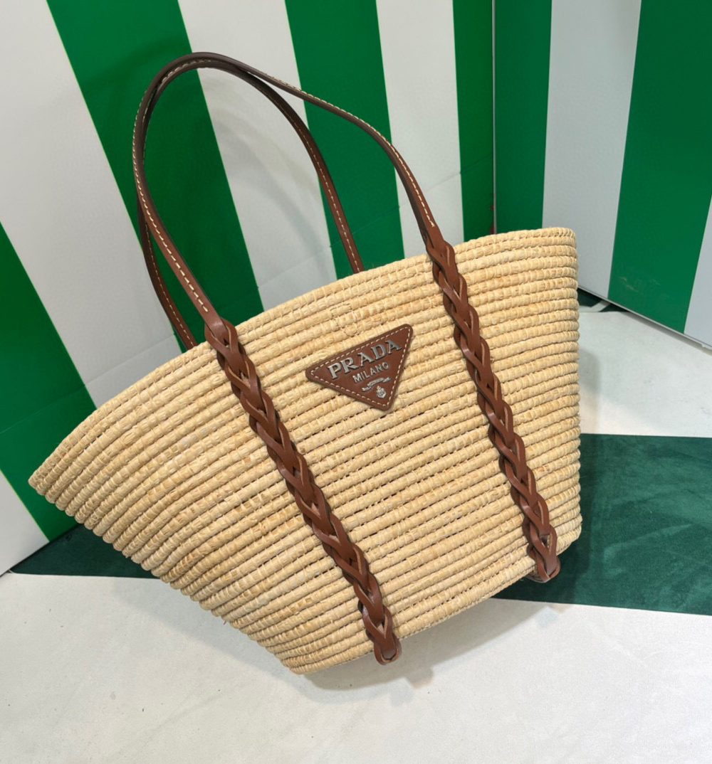 Straw And Shoulder Tote Bag In Beige For Women 9.8 in/25cm