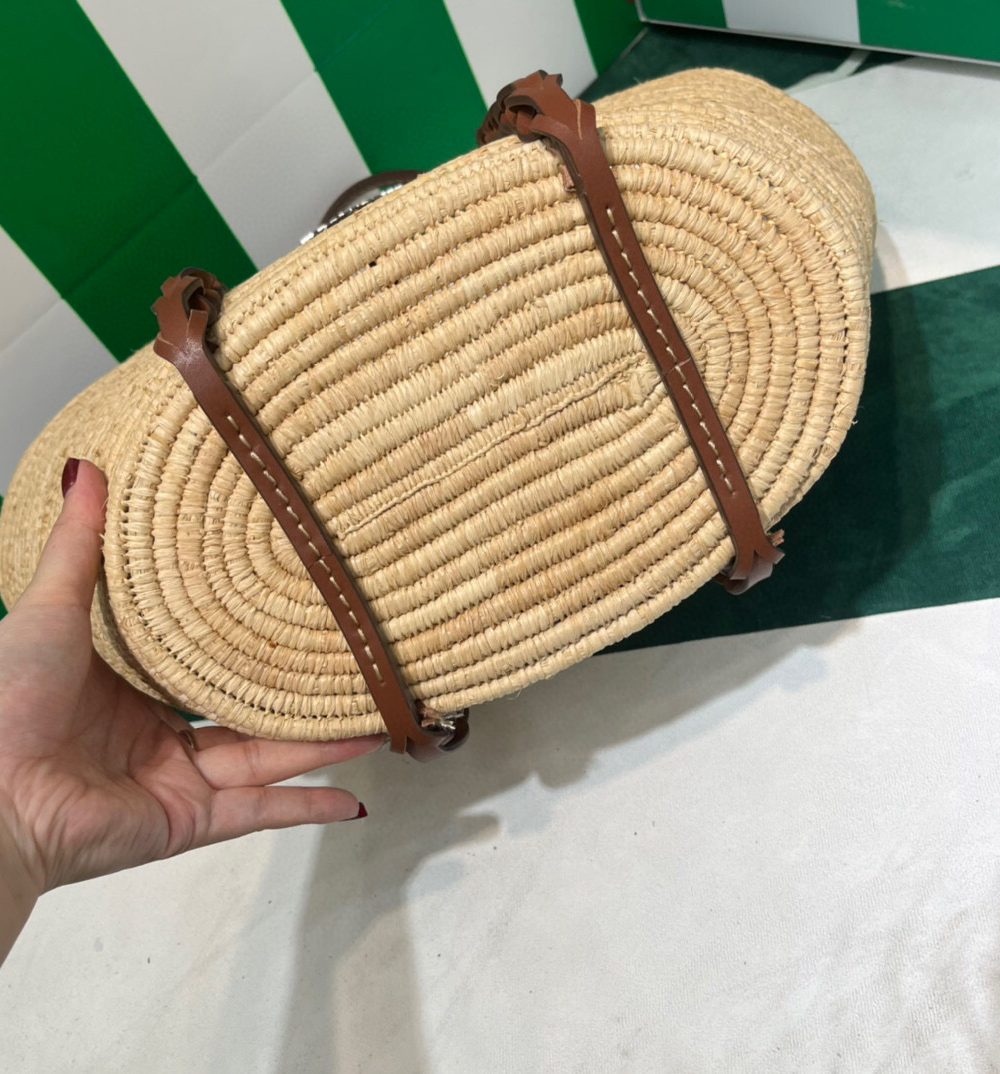 Straw And Shoulder Tote Bag In Beige For Women 9.8 in/25cm