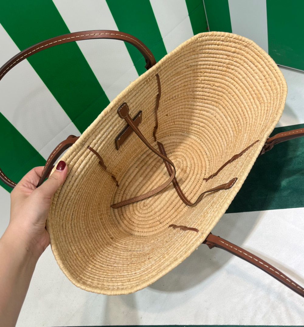 Straw And Shoulder Tote Bag In Beige For Women 9.8 in/25cm