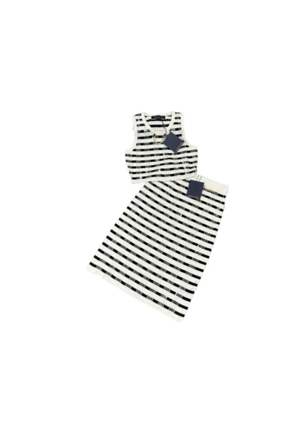 Stripes Knit Crop Top And Skirt White For Women