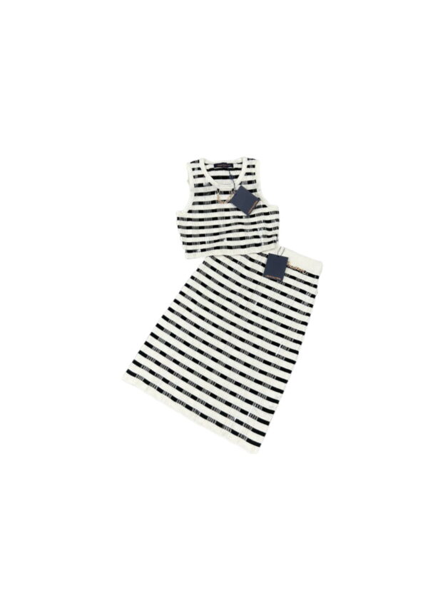 Stripes Knit Crop Top And Skirt White For Women