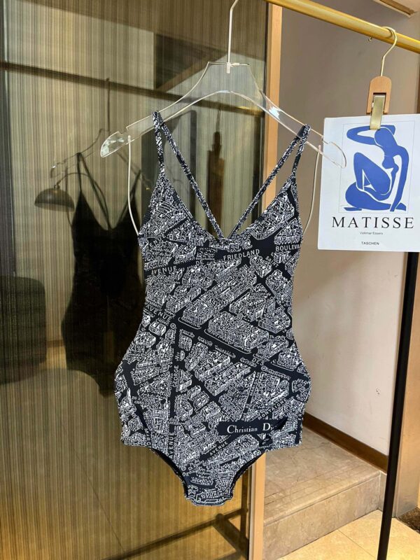 Technical Fabric With Plan De Paris Motif One-Piece Swimsuit Black For Women