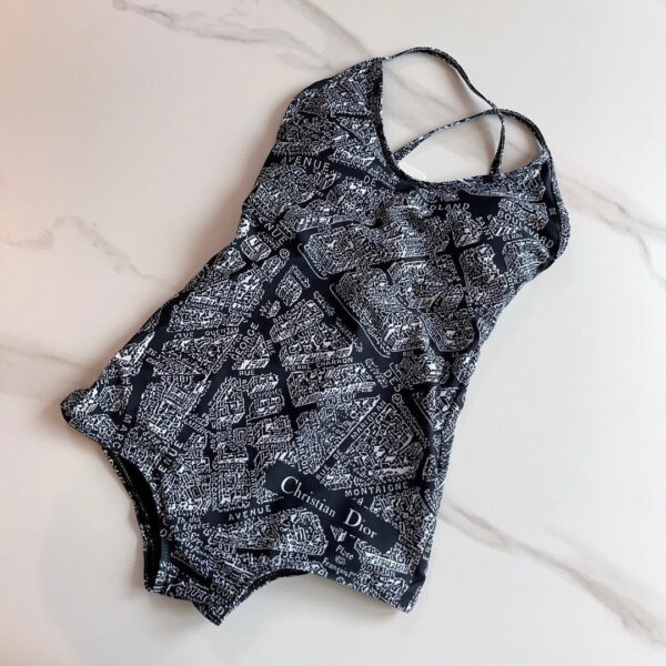 Technical Fabric With Plan De Paris Motif One-Piece Swimsuit Black For Women
