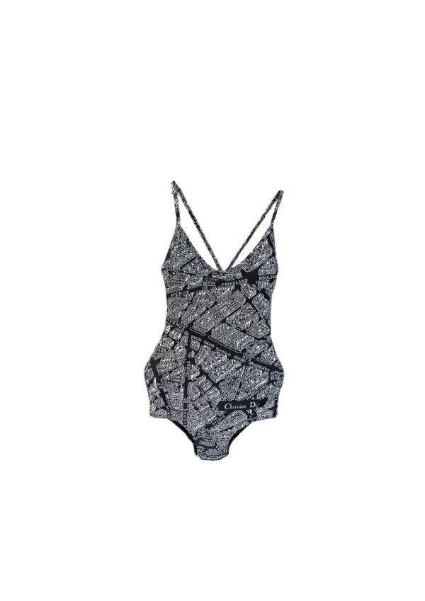 Technical Fabric With Plan De Paris Motif One-Piece Swimsuit Black For Women