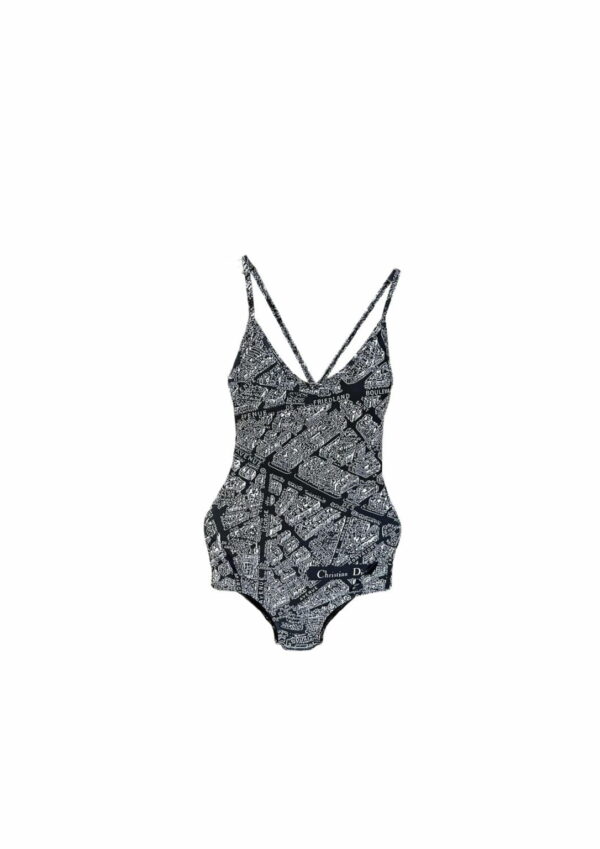 Technical Fabric With Plan De Paris Motif One-Piece Swimsuit Black For Women