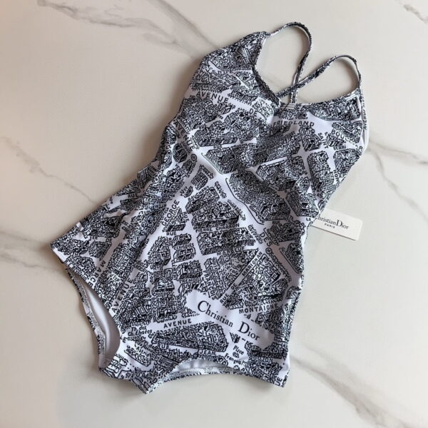 Technical Fabric With Plan De Paris Motif One-Piece Swimsuit White And Black For Women 32BS01A2893_X0930