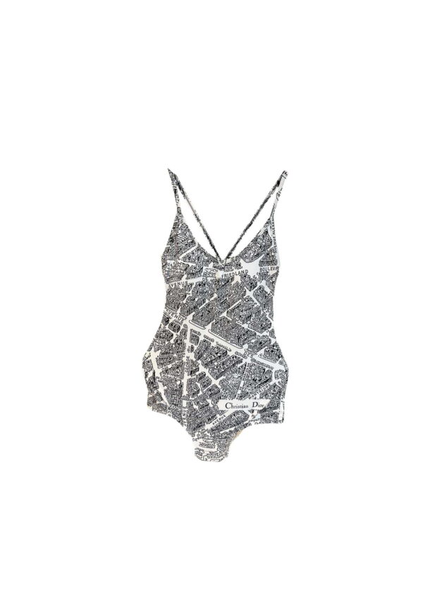 Technical Fabric With Plan De Paris Motif One-Piece Swimsuit White And Black For Women 32BS01A2893_X0930
