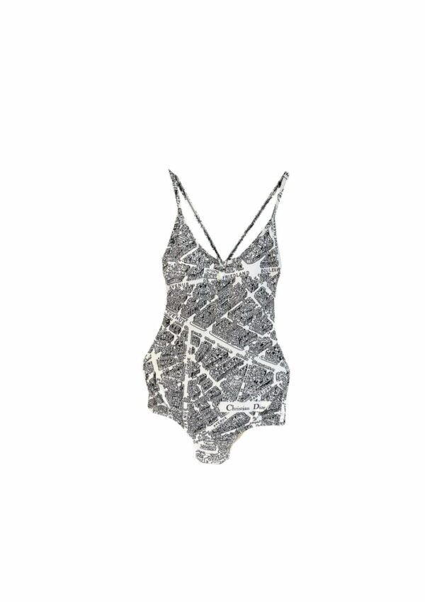 Technical Fabric With Plan De Paris Motif One-Piece Swimsuit White And Black For Women 32BS01A2893_X0930