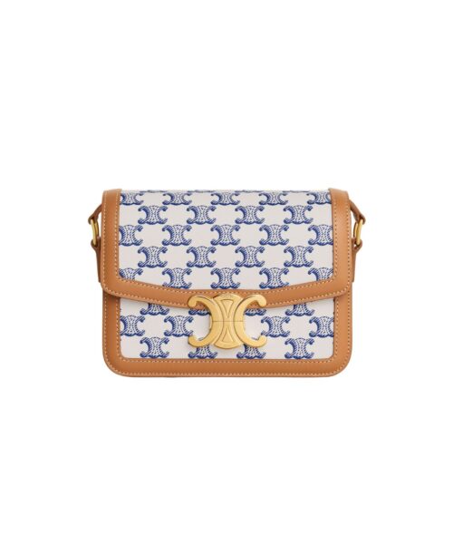 1:1 Replica Teen Triomphe Bag In Triomphe Canvas And Calfskin Blue For Women 188882BZ4.07BL