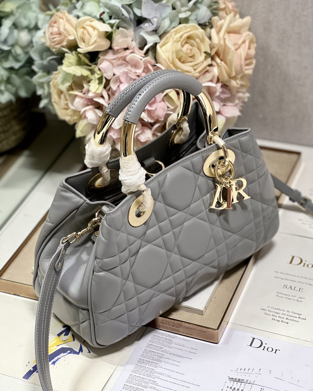 1:1 Replica The Medium Lady 95.22 Bag Black/White/Grey For Women 9.5in/ 24cm