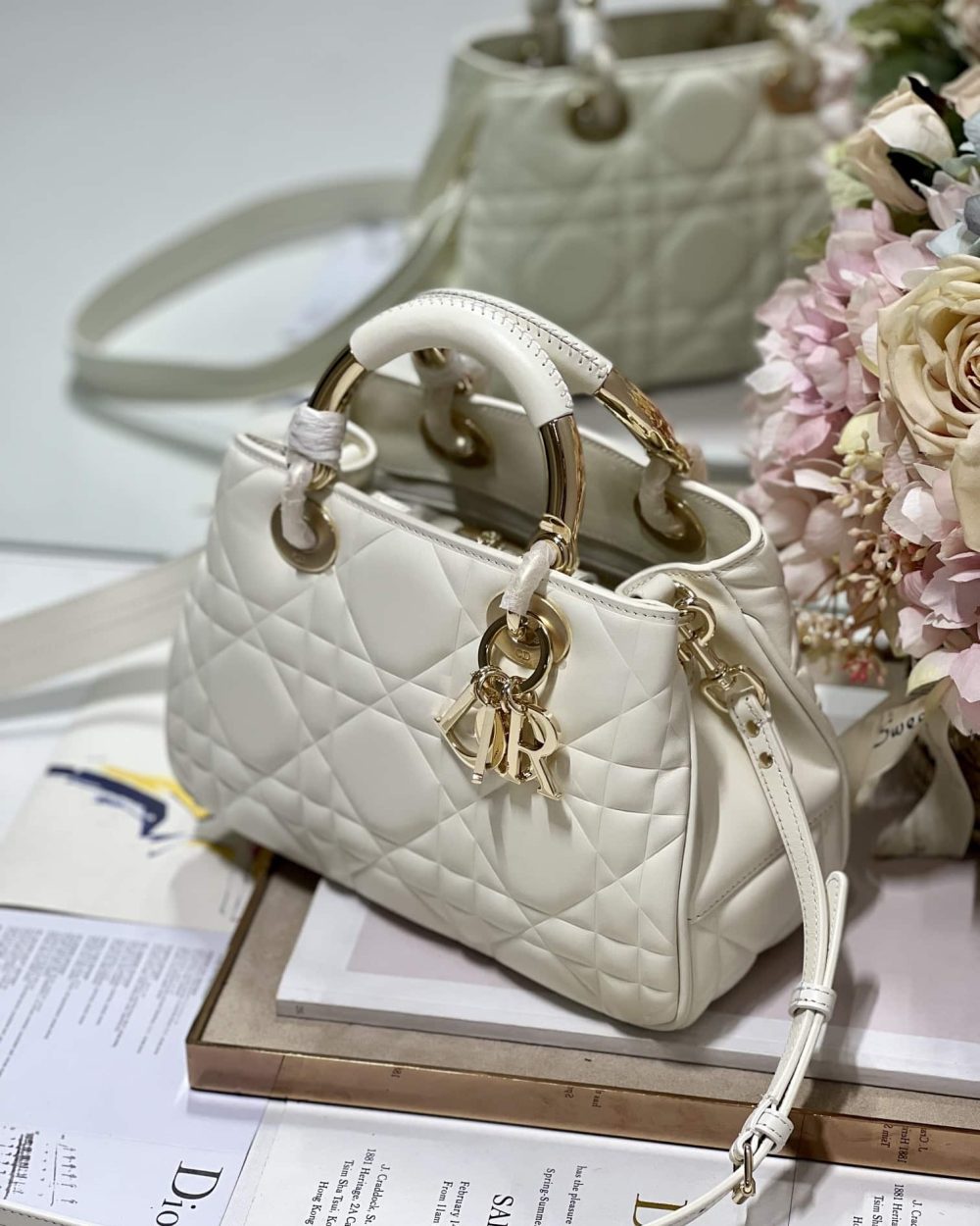 1:1 Replica The Medium Lady 95.22 Bag Black/White/Grey For Women 9.5in/ 24cm