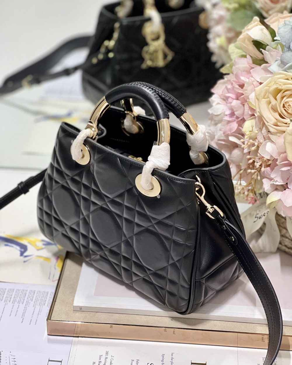 1:1 Replica The Medium Lady 95.22 Bag Black/White/Grey For Women 9.5in/ 24cm