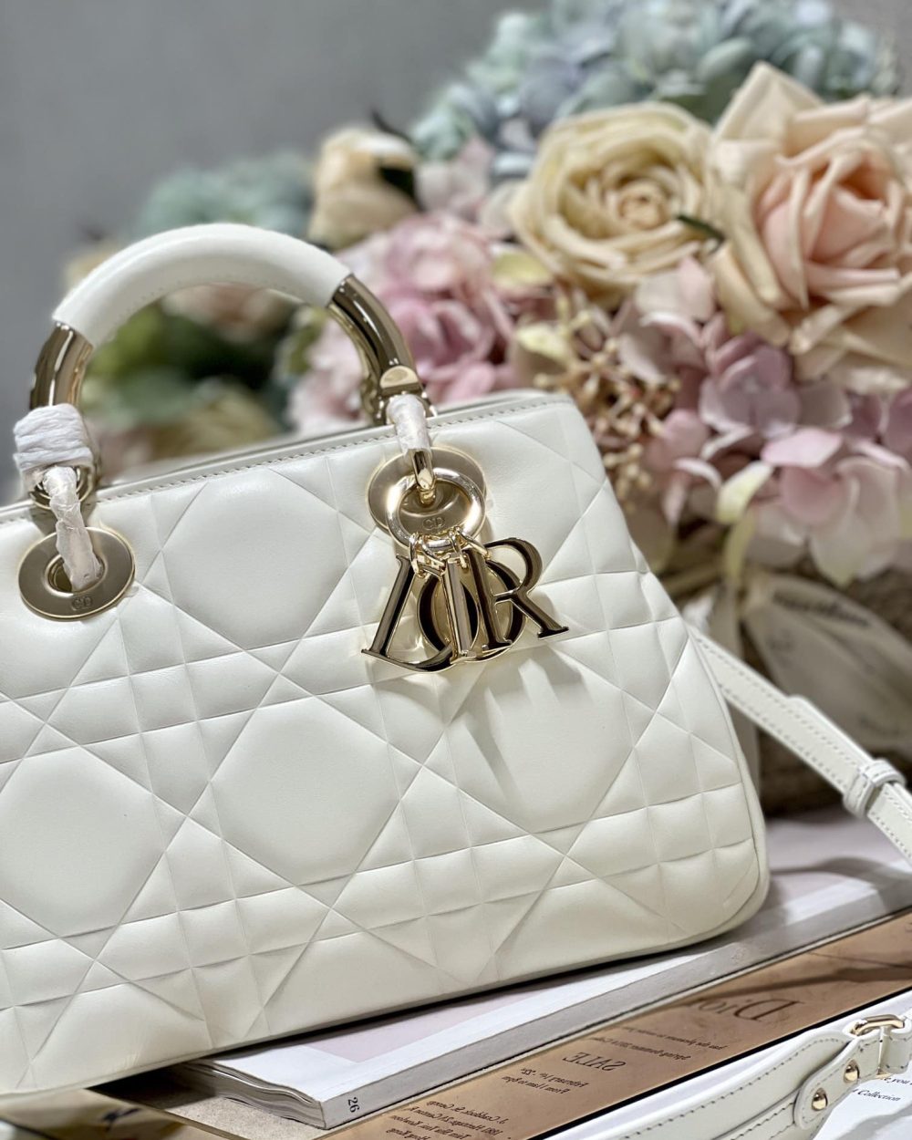 1:1 Replica The Medium Lady 95.22 Bag Black/White/Grey For Women 9.5in/ 24cm