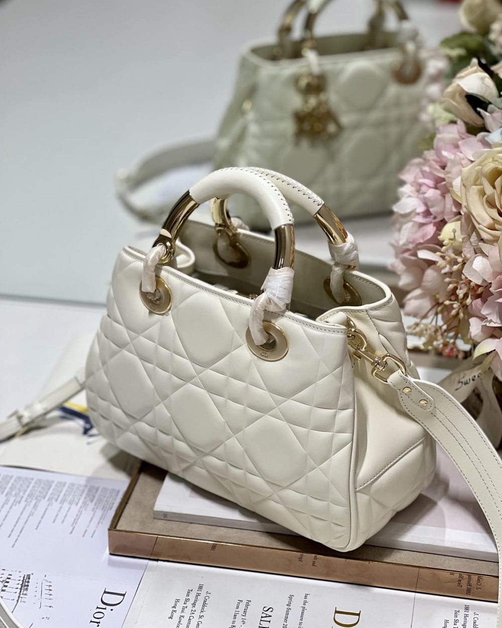 1:1 Replica The Medium Lady 95.22 Bag Black/White/Grey For Women 9.5in/ 24cm