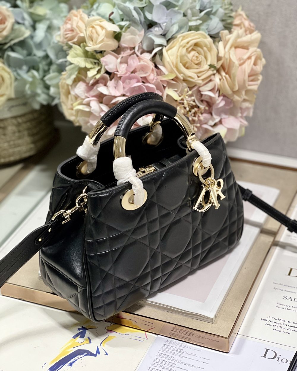 1:1 Replica The Medium Lady 95.22 Bag Black/White/Grey For Women 9.5in/ 24cm